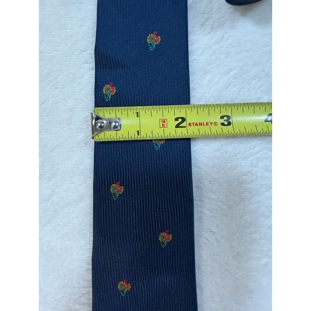 Triminghams Navy Silk Embroidered‎ Paisley Necktie Mens 3.25